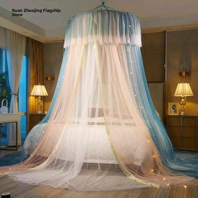 

Москитная сетка в стиле принцессы, двухслойная, напольная, не требует установки, с круглым верхом, для кровати, 18 метров, универсальная.