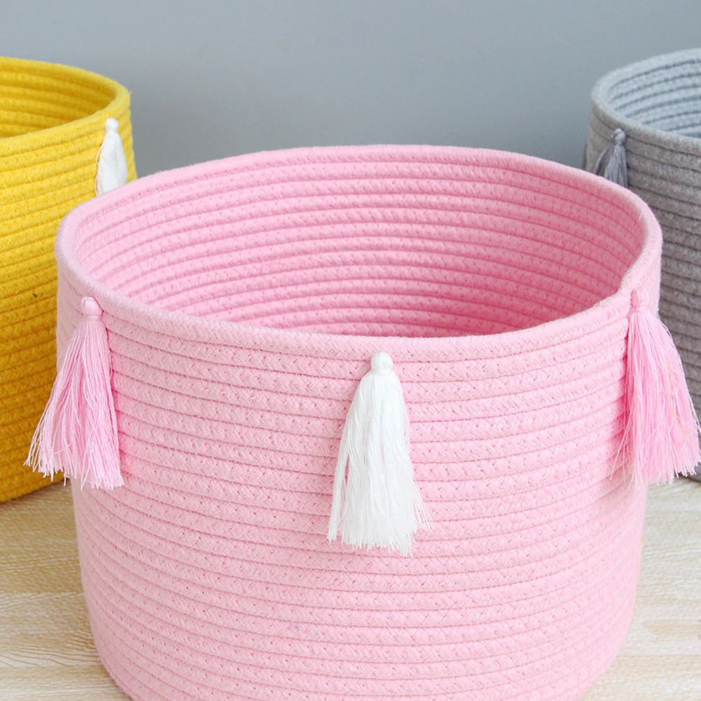 

Cotton Rope Storage Barrel Woven Basket Hamper Cartoon Sundries Bucket Container