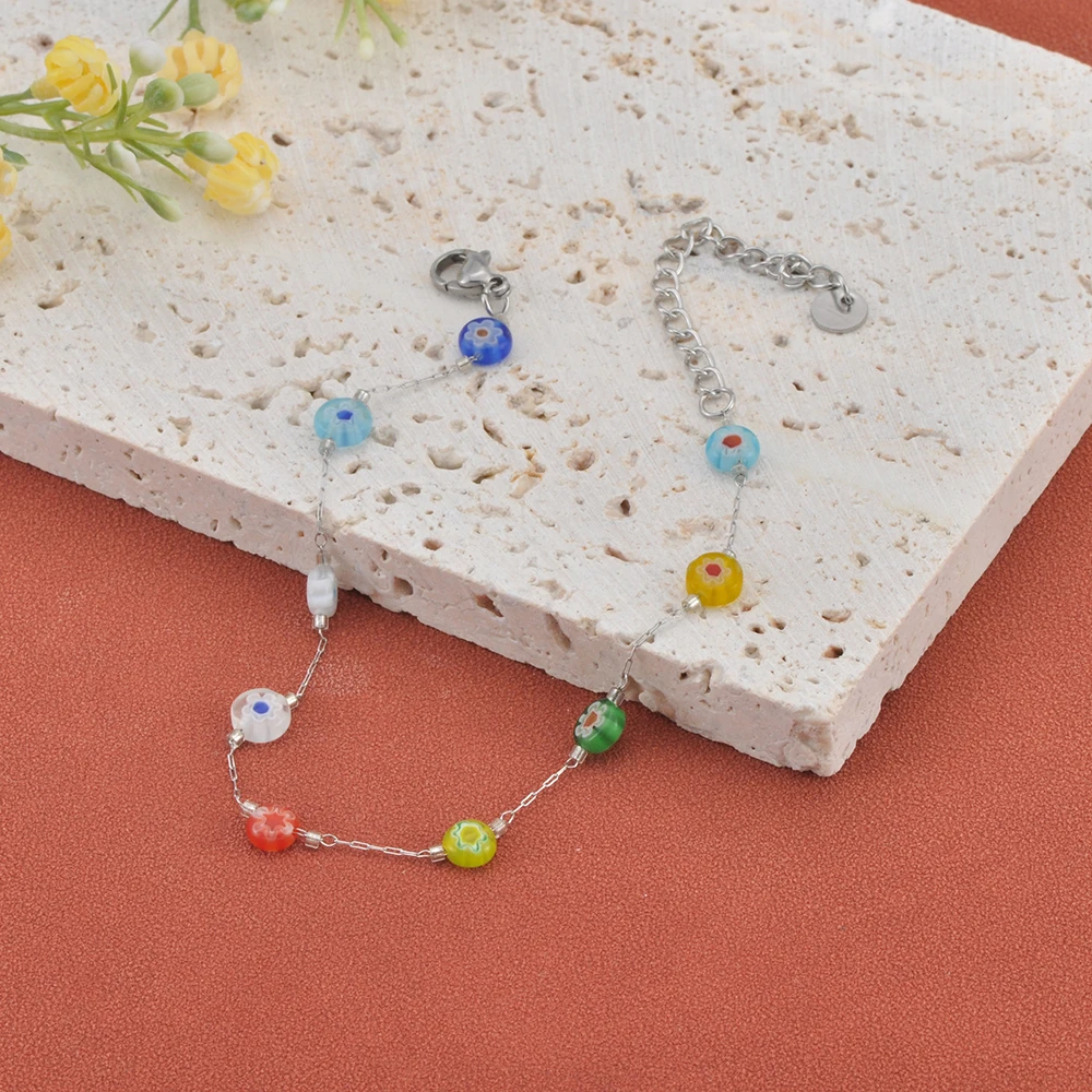 Lokaer Boho Glasperlen Charm Armband Halskette für Frauen Mädchen DIY Blumenfarbe handgemachte Perlenschmuck buntes Geschenk B25204