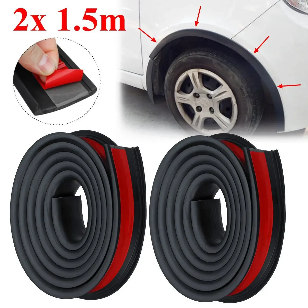 Universeel Paar 1.5M X 3.8Cm Rubberen Auto Anti-Collision Spatbord Trim Wielkast Bescherming Lijstwerk Wielbescherming Wielbescherming Wielbeveiliging Wieldicker