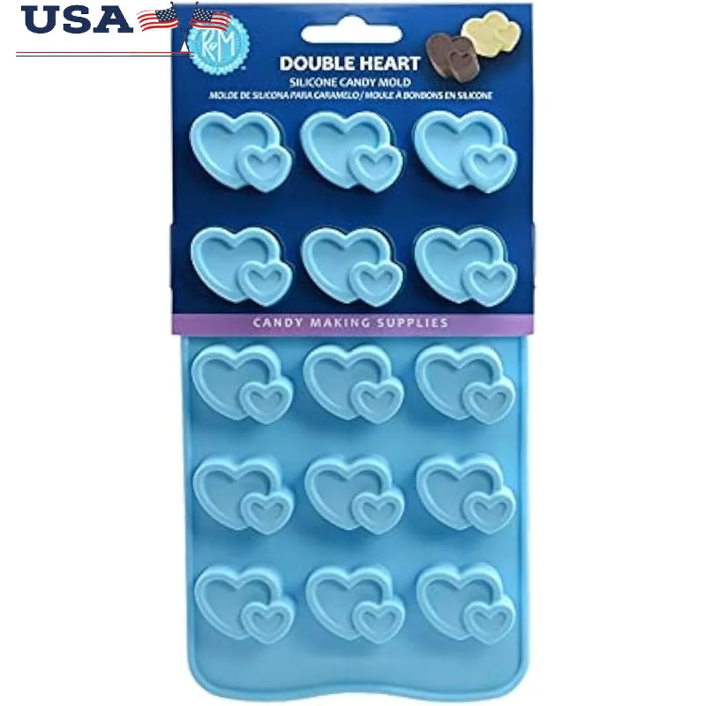 Molde de silicona de doble corazón, caramelo, Chocolate, cera, manualidades para hornear, seguro para alimentos, sin BPA, horno Flexible, apto para microondas, apto para lavavajillas
