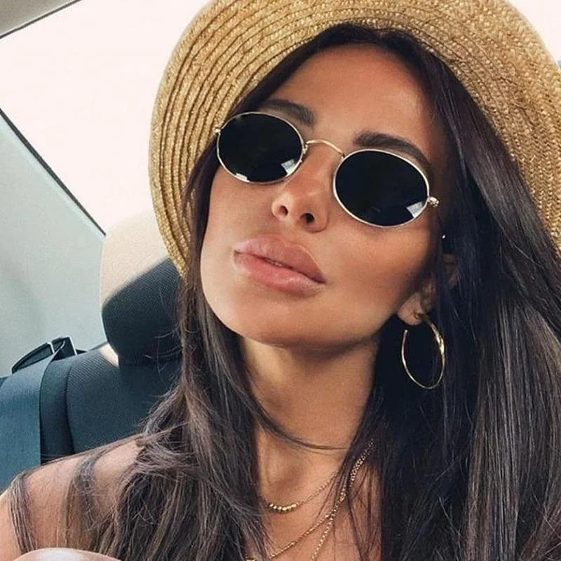 Vintage Oval Style Sunglasses Woman Metal Frame Retro Sun Glasses Male Female Clear Mirror Small Round Gafas De Sol Para Hombre