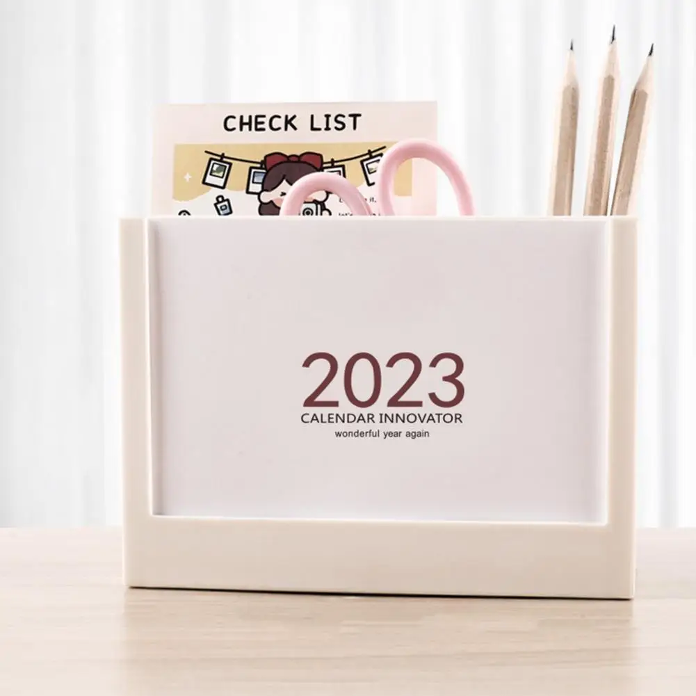 Durable Desktop Calendar Abrasion-resistant Calendar Ornament Multi-function 2023 Stationery Calendar Storage Box Storable