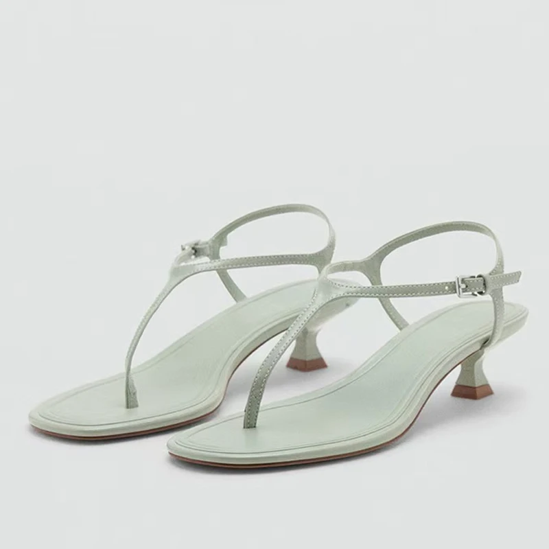 Liyke Summer Clip Toe Narrow Band Gladiator Sandal Women Fashion Ankle Buckle Strap Ladies Shoe Designer Low Heels Apricot White - view 2