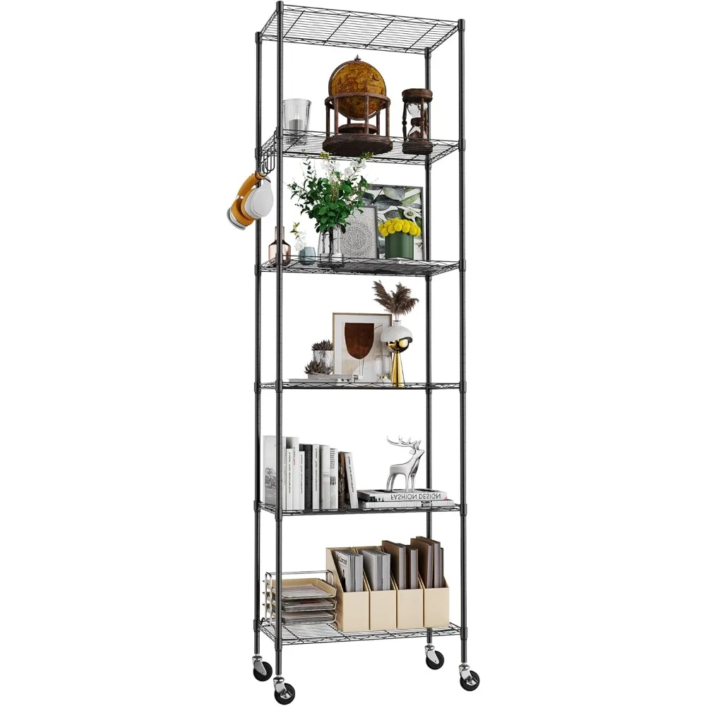 

6-Tier Storage Shelf Units Wire Shelving with Wheels Stainless Steel Rack Shelving Garage Organization Shelves for Laundry