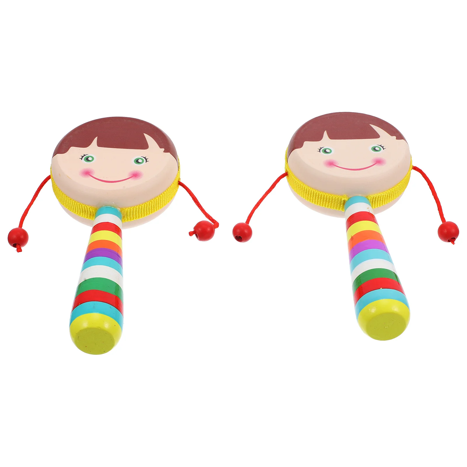 2pcs Wooden Baby Handheld Shake Plaything For Kids Cartoon Design Musical Infant Sensory Rattle Baby Hand Rattle Wood Shaker