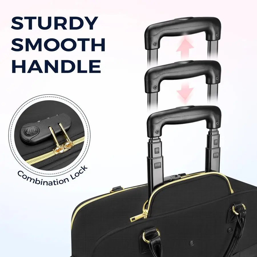 Bolsa para portátil con ruedas, maletín con ruedas para mujer con 4 ruedas giratorias, maletín de 17,3 pulgadas para mujer con cerradura y cubo de embalaje,