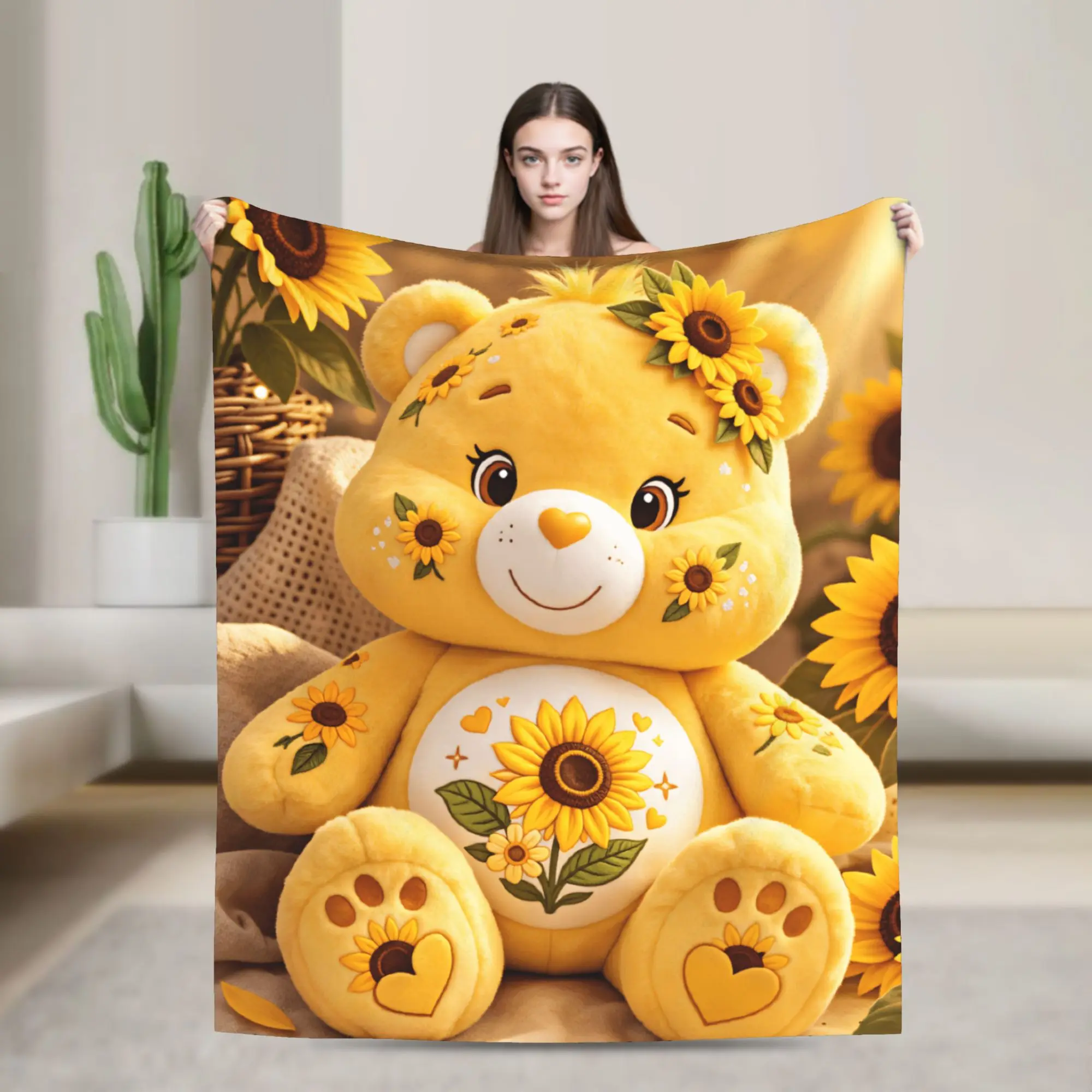 Cute Plush Bear Toy Pattern Blankets Super Soft  Throw Blanket Winter Girl Couch Bed Picnic Bedspread