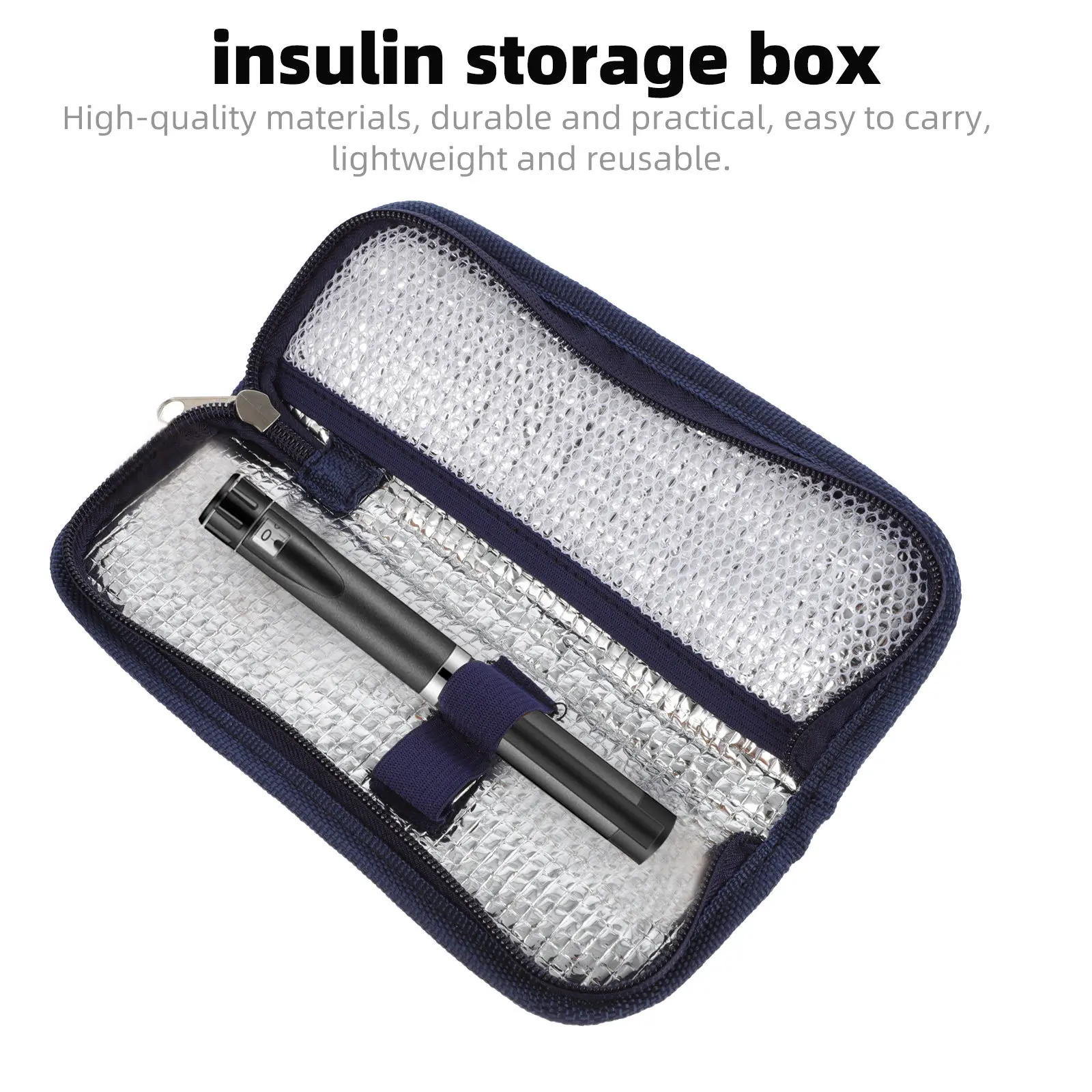 Bolsa térmica para insulina, estuche de viaje portátil, ligero y reutilizable con cremallera para viales de insulina, jeringas de medicina, para diabéticos, 1 ud.