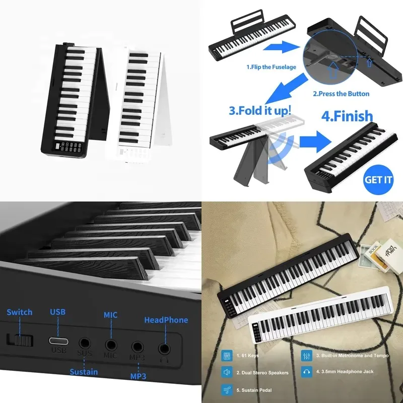 61 Key Digital Piano Folding Portable Electronic Keyboard Instrument for Beginners