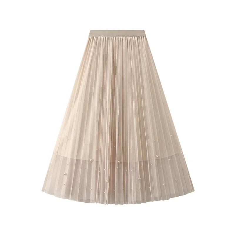 Women's Half Skirt with Pearl Yarn, Mesh Skirt, Mid Length, Pleated, A-line skirt mini skirt mid length skirt 2026