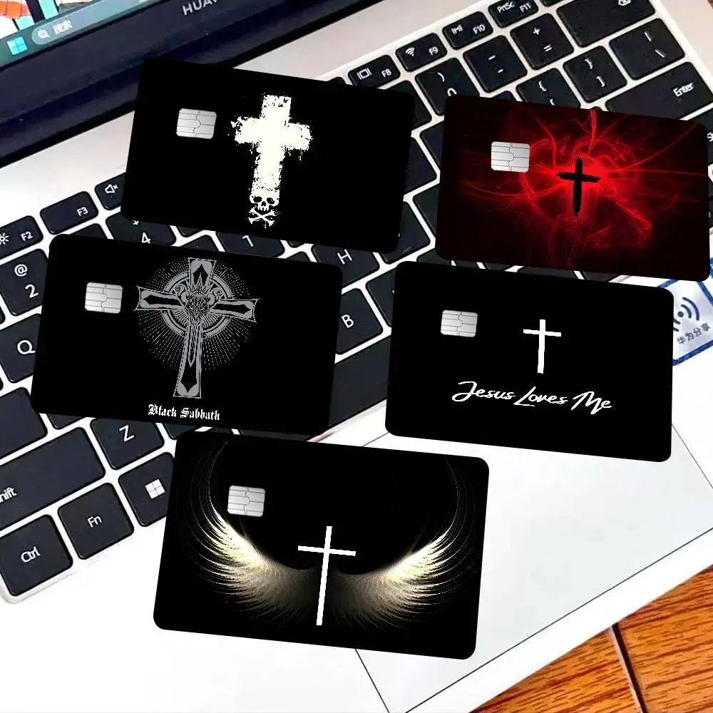 Holy SACRED Pray Holy Bible Cross Jesus Anime Cartoon Bear Skin Sticker Film Tape Case for Big Credit Debit Card Front Side