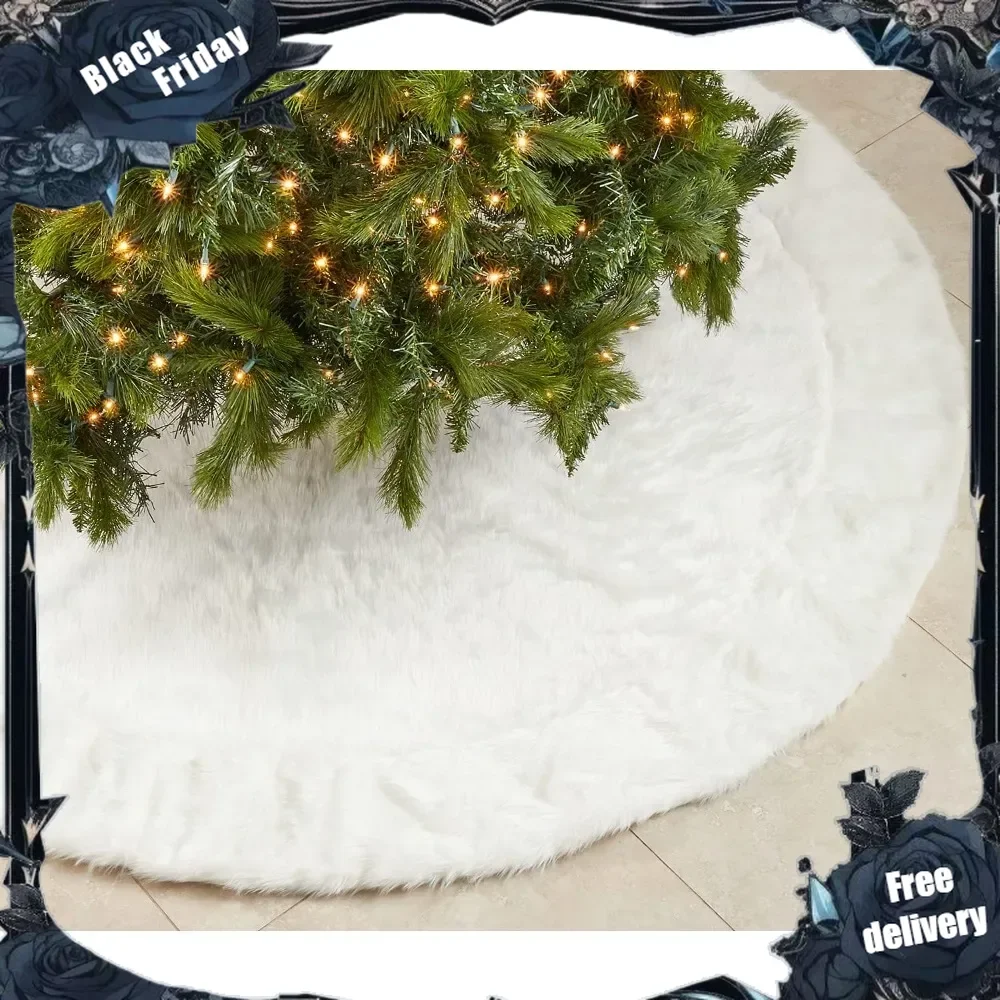 

Noël Blanc Faux Fur Design White Holiday Christmas Tree Skirt 72" Round