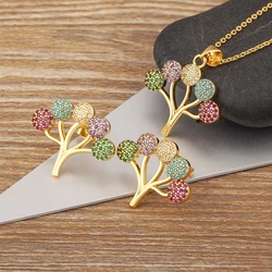 Nidin Tree Of Life Luxury Temperament Jewelry Sets for Women Earrings Necklace Crystal Three Piece Simple Versatile Jewelry