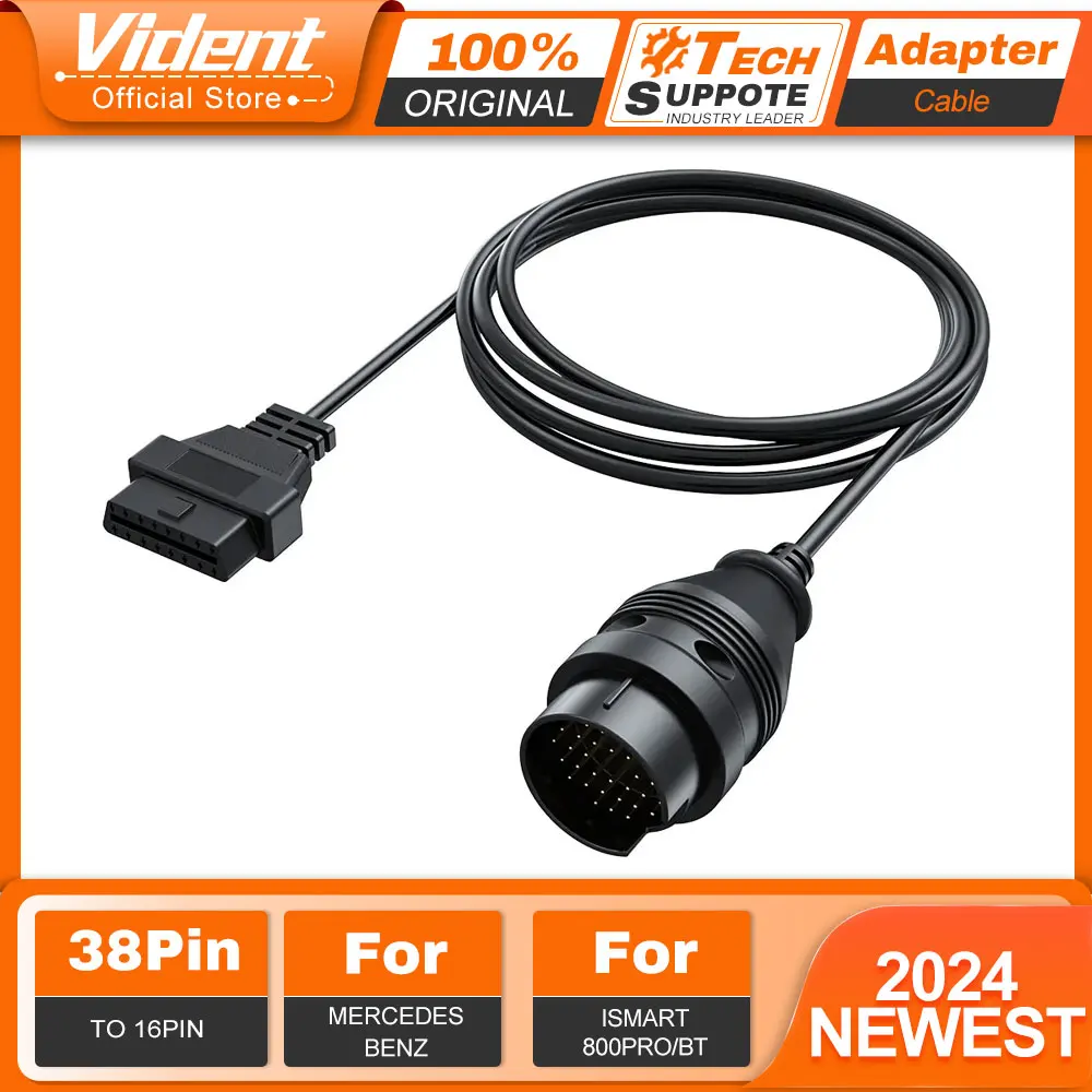 2024 VIDENT Original 38Pin to 16Pin OBD2 Diagnostic Adapter For Mercedes Benz 38 pin Connector Work On iSmart800Pro/BT