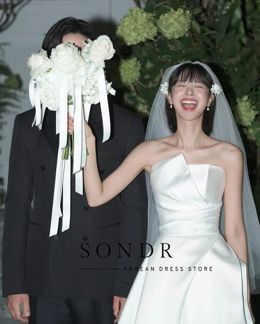 Sondr New Korean Wedding Dresses Strapless Silk Satin Bridal Gown Customized A Line Self-Wedding Dresses Photo Shoot Gown
