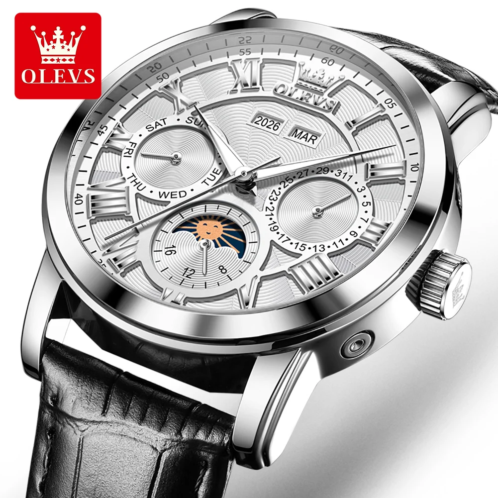 OLEVS Automatic Man Watch Original Luxury Brand Moon Phase Perpetual Calendar Business Mechanical Wristwatches For Men New 6785 view 2