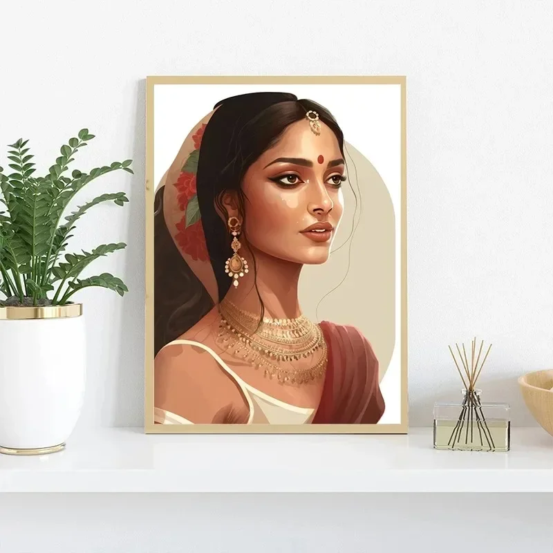 جنوب آسيا الهندي النساء السود المشارك فتاة التاميل الحد الأدنى الرسم على لوحات القماش الجدارية الملصقات لغرفة المعيشة ديكور المنزل الحديث #3