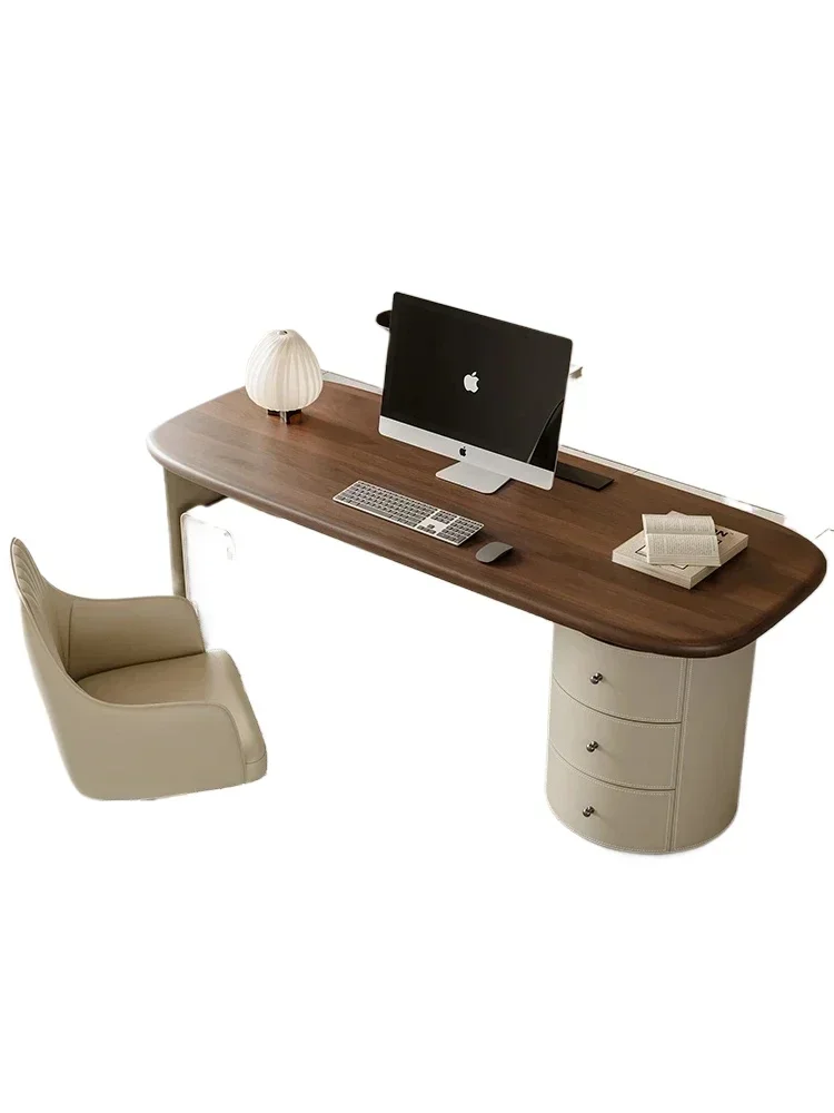

Modern Designer Study Home Desk Saddle Leather Writing Desk Light Luxury Computer Desk