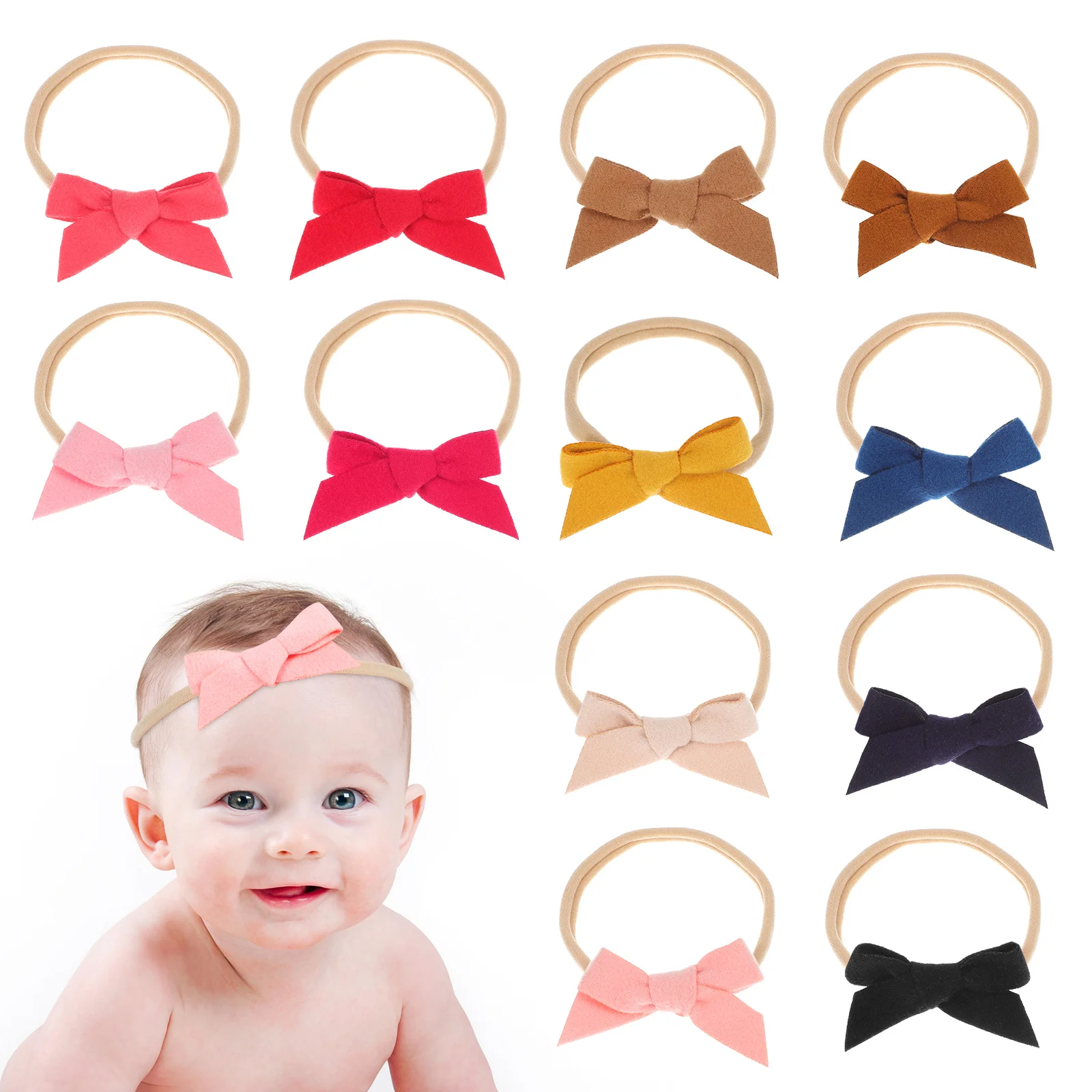 

12 Pcs Baby Bow Headband Girls Hair Accessories No Trace Elastic Newborn Toddler Infant Lightweight Comfortable Stylish