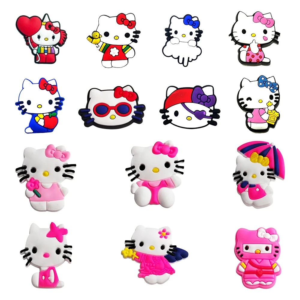 6-14PCS Mesuca Cute HelloKitty Shoe Charm Wholesale PVC Wristband Beach Bag Decor Buckle Detachable DIY Waterproof Party Gift