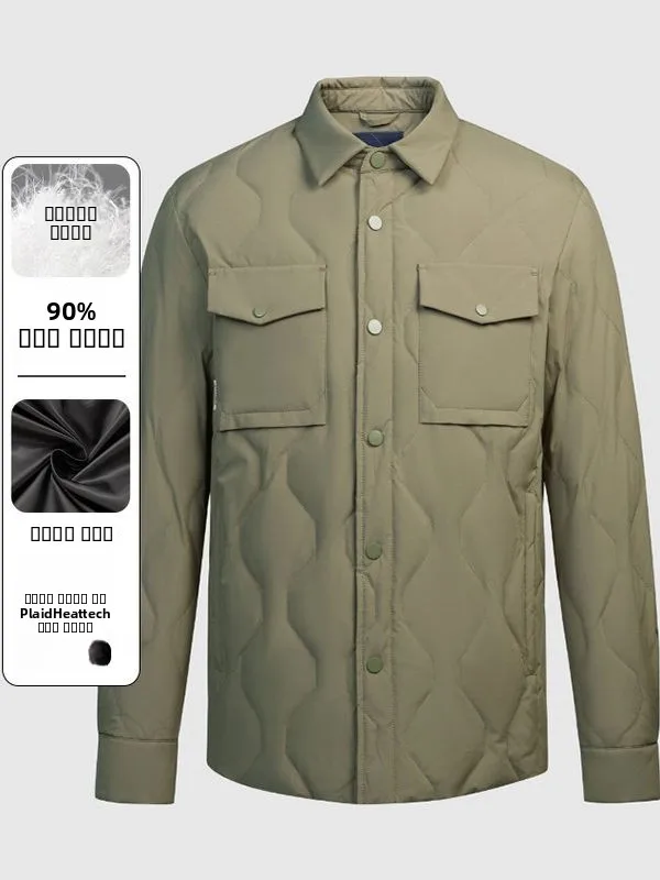 

H Brand Men's down Jaet irt Collar 90 Du down Lightweight Commuter Coat Winter New Sle Thin Polyester Fiber