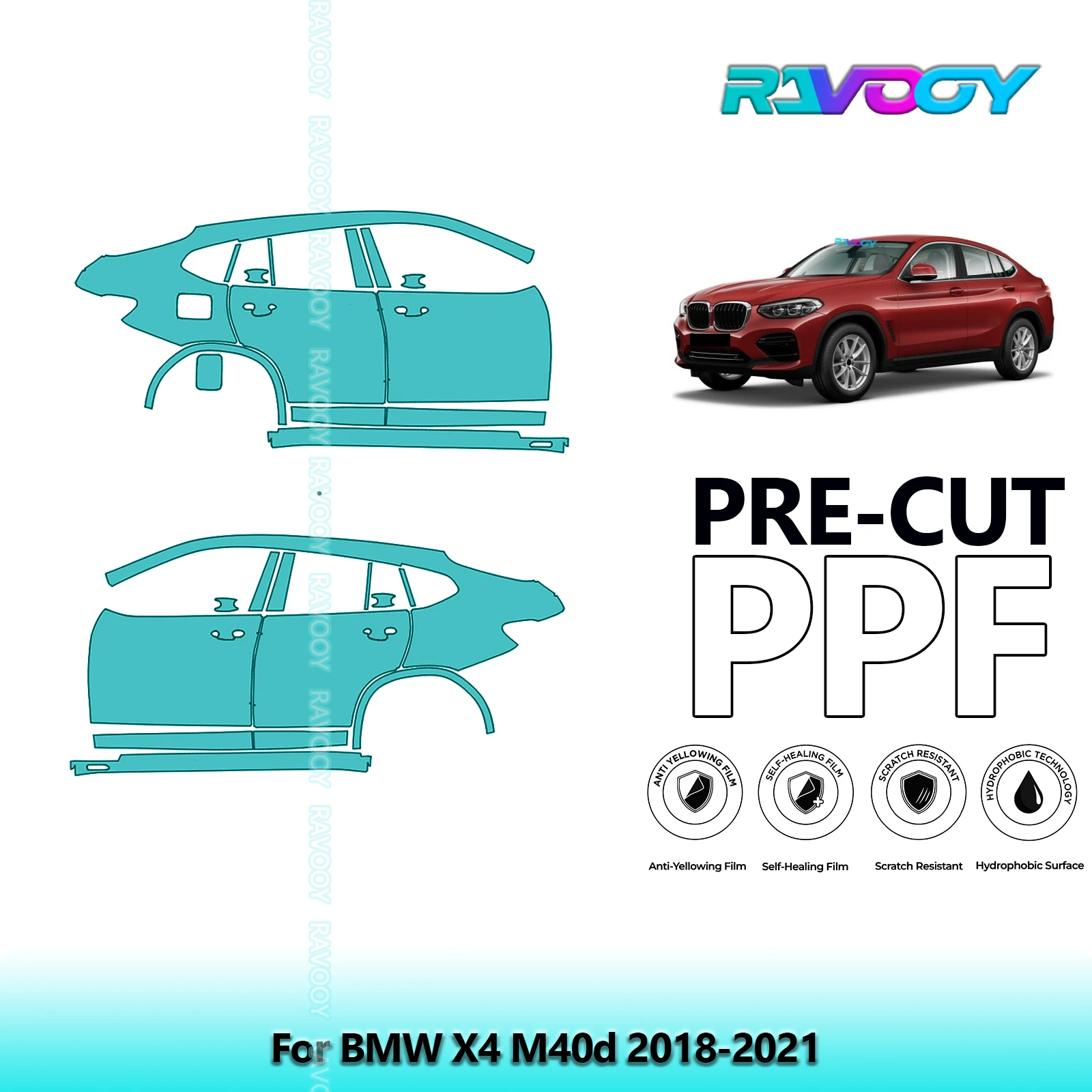 

For BMW X4 M40d 2018-2021 8.5mil Clear Matte Pre-Cut PPF Door & A/B Pillar Kit TPU Paint Protection Film Set