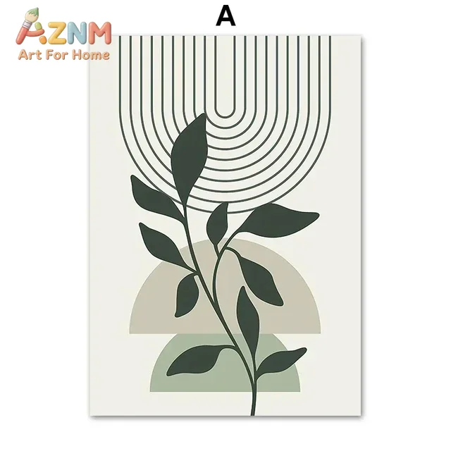 Abstract Matisse Sage Green Leaf  Geometry Canvas Art Poster for Living Room Wall Decor