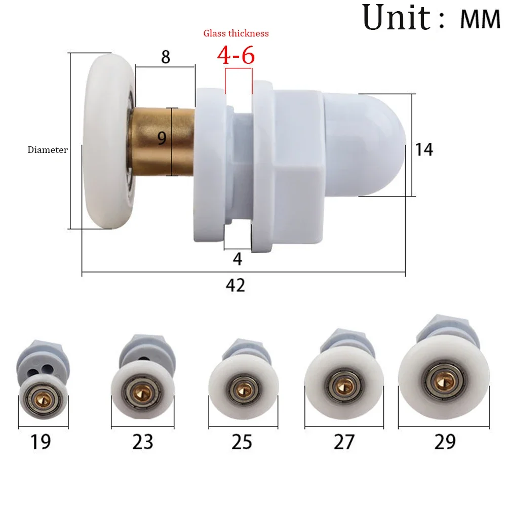 4PCS Bathroom Pulley White Shower Cabins Sliding Glass Door Glide Rollers 19mm-29mm Replacement Wheels For Glass Sliding Door