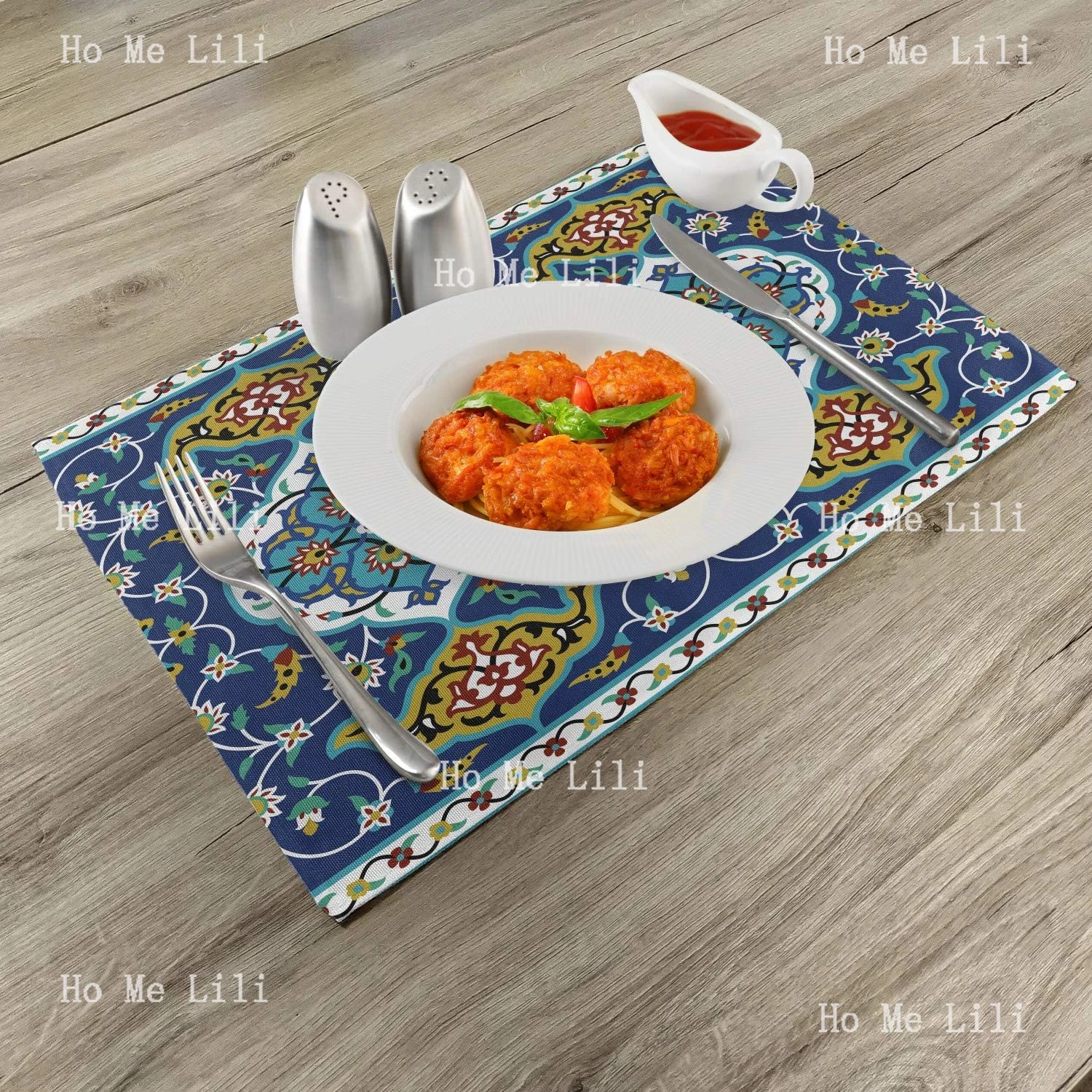 Moroccan Oriental Motif With Vintage Byzantine Style Tile Effects Art Washable Fabric Placemats For Dining Table