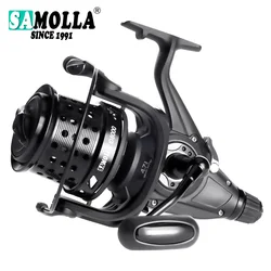 SAMOLLA New Carbon Fiber Body Carp Fishing Reel Spinning Big Distant Wheel Coil Double Drag 25kg 10+1BB 4.7:1 Saltwater Pesca