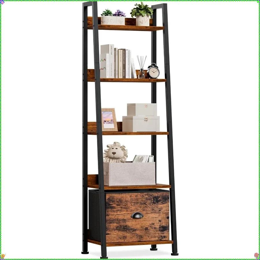 5-уровневая полка-лестница, книжная полка-лестница со съемным ящиком, органайзер для хранения книжного шкафа в деревенском стиле