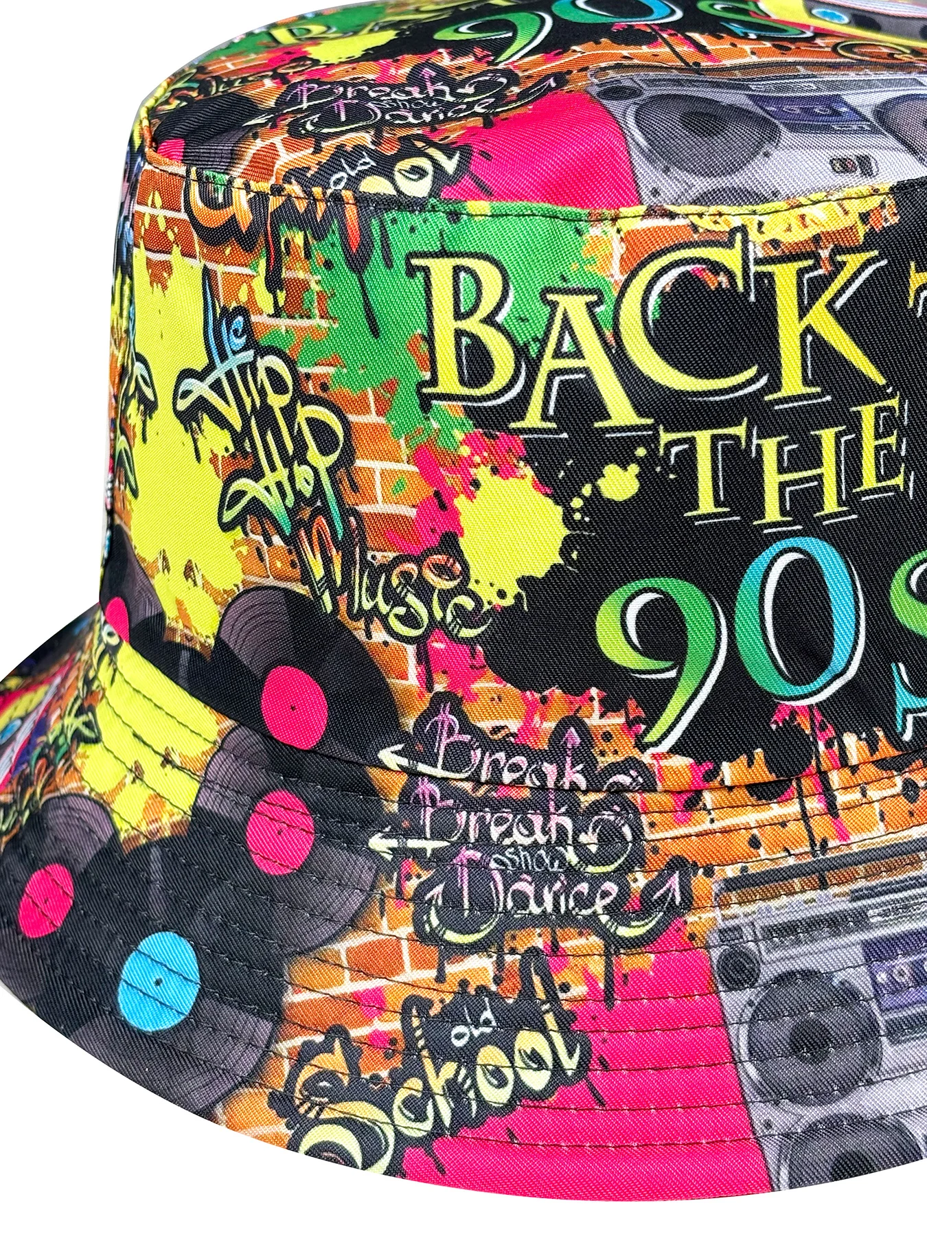 Modischer Retro-Graffiti 80er 90er Bucket Hat für Männer und Frauen, Lustiger Sommer-Frühling-Strand-Anglerhut, Packbarer Outdoor-Sonnenhut – Detail 12