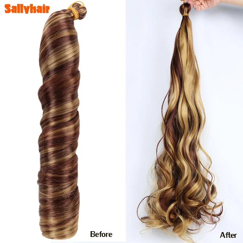 Riccioli francesi sintetici intrecciare i capelli 24 pollici onda sciolta trecce all\'uncinetto capelli Ombre riccioli a spirale 150g estensioni Pre