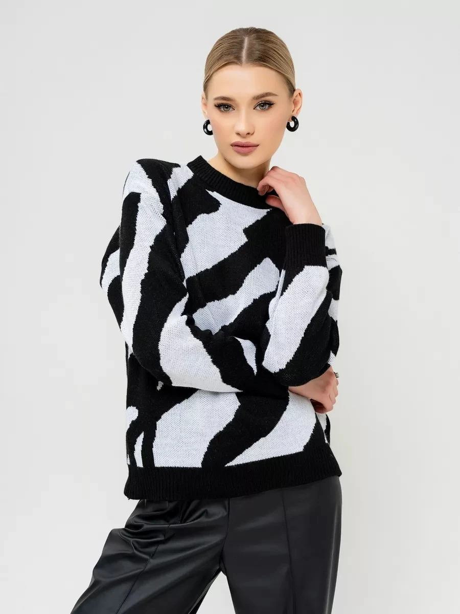 Women's Print Striped Cartoon Casual Zebra Print Sweater Y2K Oversized Striped Loose Long Sleeve Sweater