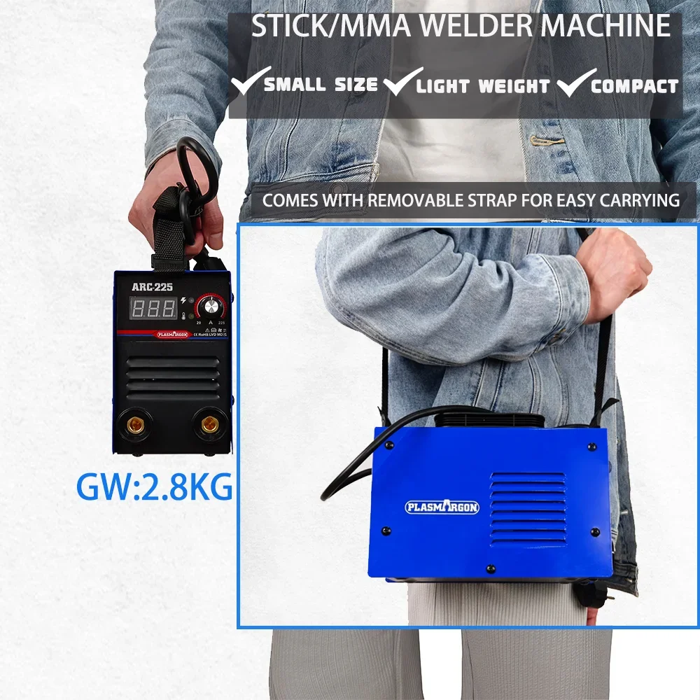 Inversor portátil Máquina de Solda, Soldador Arco, Vara Soldador, Digital Min, Equipamentos de Soldagem Elétrica, Carro Reparação Ferramentas, Arc225, 200A