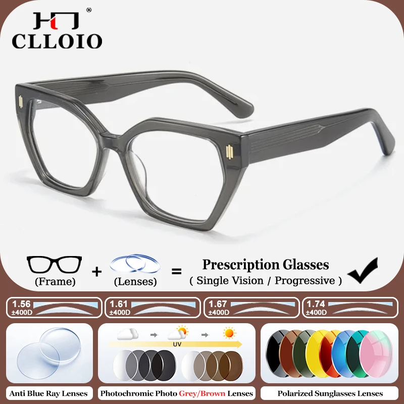 

CLLOIO Fashion Simple Geometric Cat Eye Prescription Glasses For Woman Acetate Progressive/Photochromic Myopia Optical Eyewear