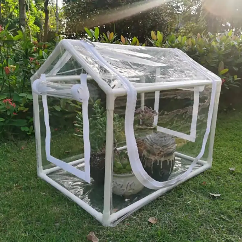 Mini Greenhouse with Shelf and Rolling Front Door Flower Warming and Frostproof Household Moisturizing Gardening Rain Cover