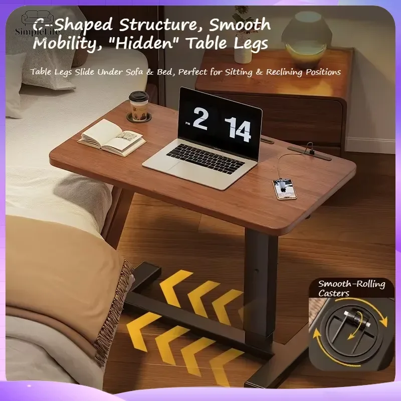 Height Adjustable C Shaped Rolling Laptop Desk with Wheels Cup Holder Mobile Bedside Sofa Table Computer Desk Office Desk
