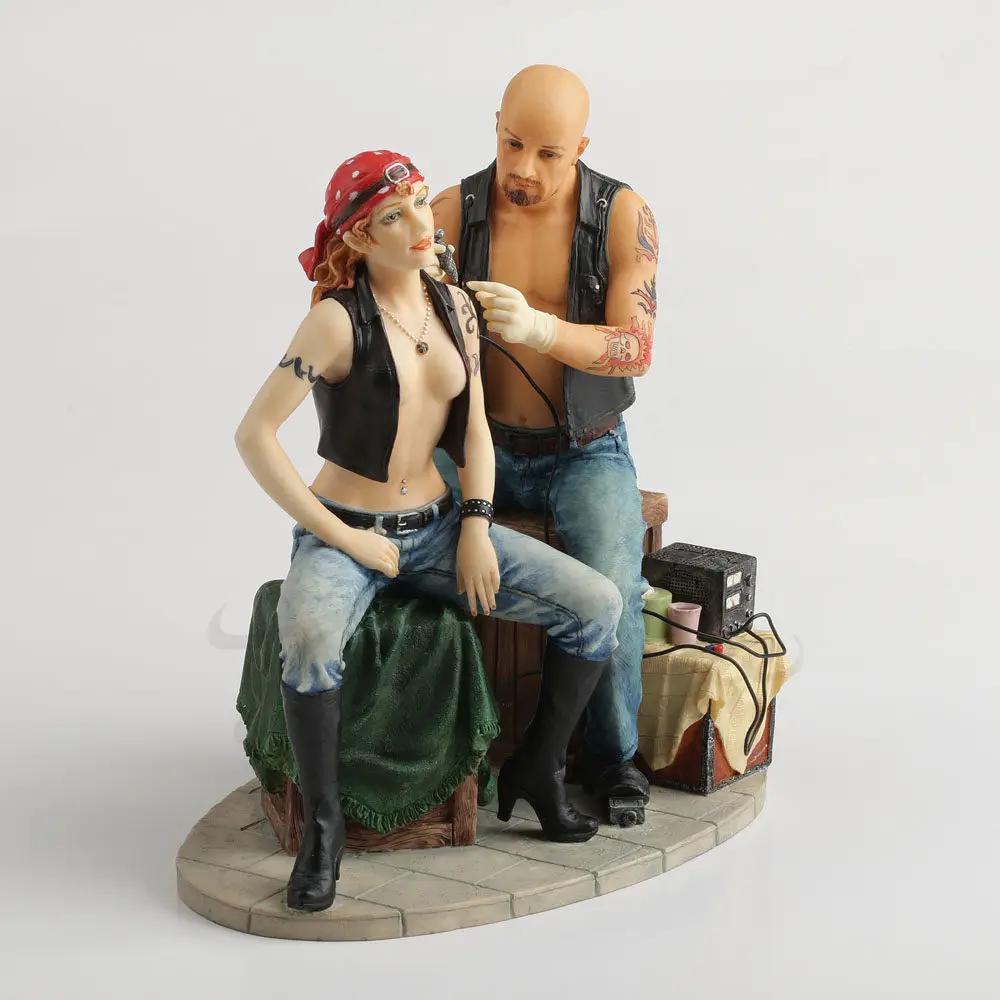 Tattoo Artist and Customer Resin Figurine Statue Realistic Tattoo Shop Scene Sculpture Home Office Ornament Collectible Art Gift