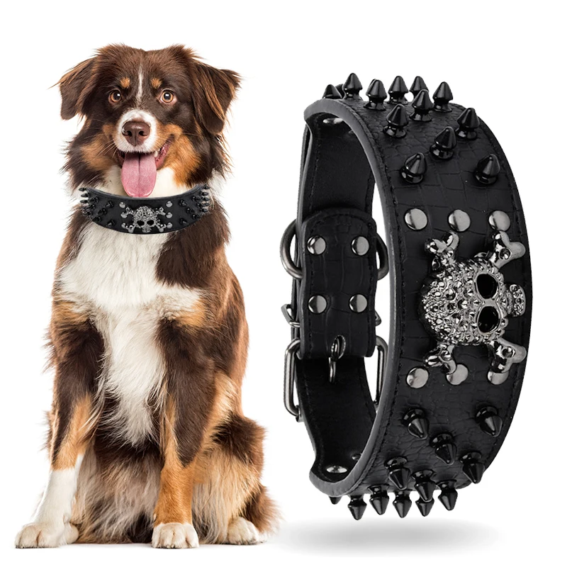 Skull Spikes Dog Collar Fashion Rivet Decorative PU Leather Pet Collar for Small Medium Large Dog Accessories Labrador