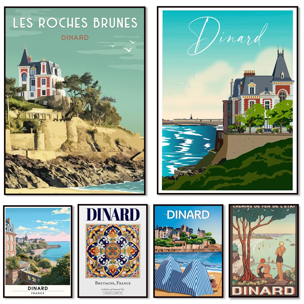 Dinard les Roches Brunelles, Brittany, Dinard France vintage travel poster wall print home decor