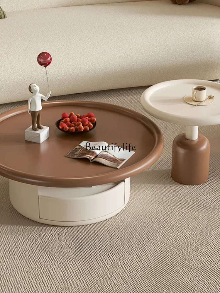 

02ls 18 **Cream wind round coffee table modern simple balcony light luxury small tea table minimalist Italian