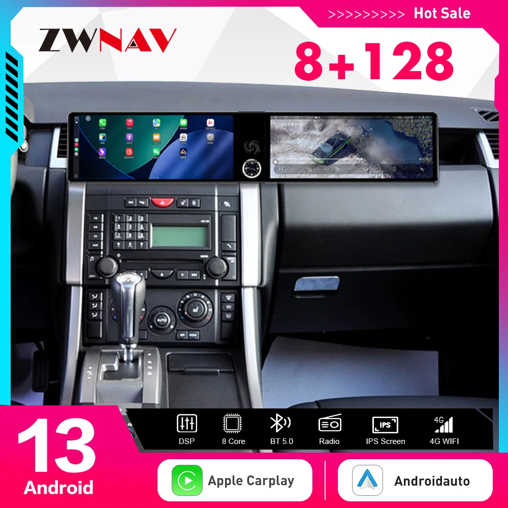 Dual Screen 12.3inch Qualcomm For Land Rover Range Rover Sport 2005-2009 Android 13 Car Radio Multimedia Player GPS Navigation