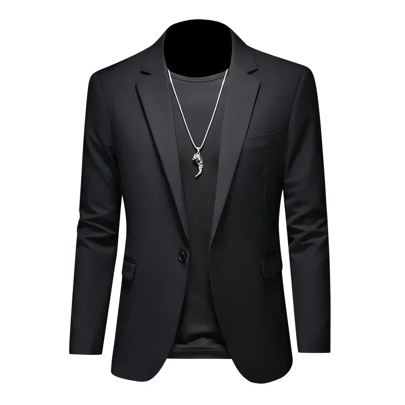 High-end Men\'s Business Casual Blazer Elegant Fashion Slim Fit Suit Jacket Black Navy Blue Green Black Coat Wedding Groom M-6XL