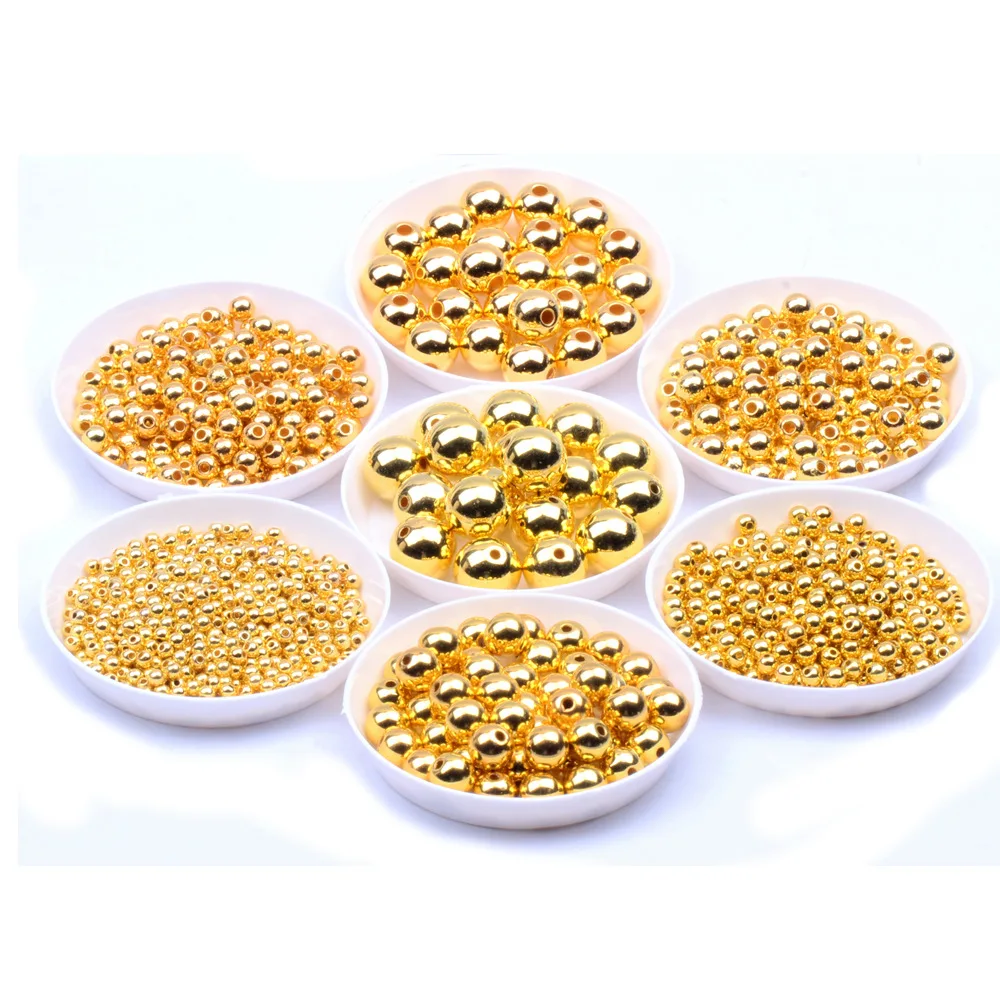 3mm-12mm Gold/Silver Plated Imitation Pearl Straight Hole Round Pearl For Jewelry Making DIY First Choice