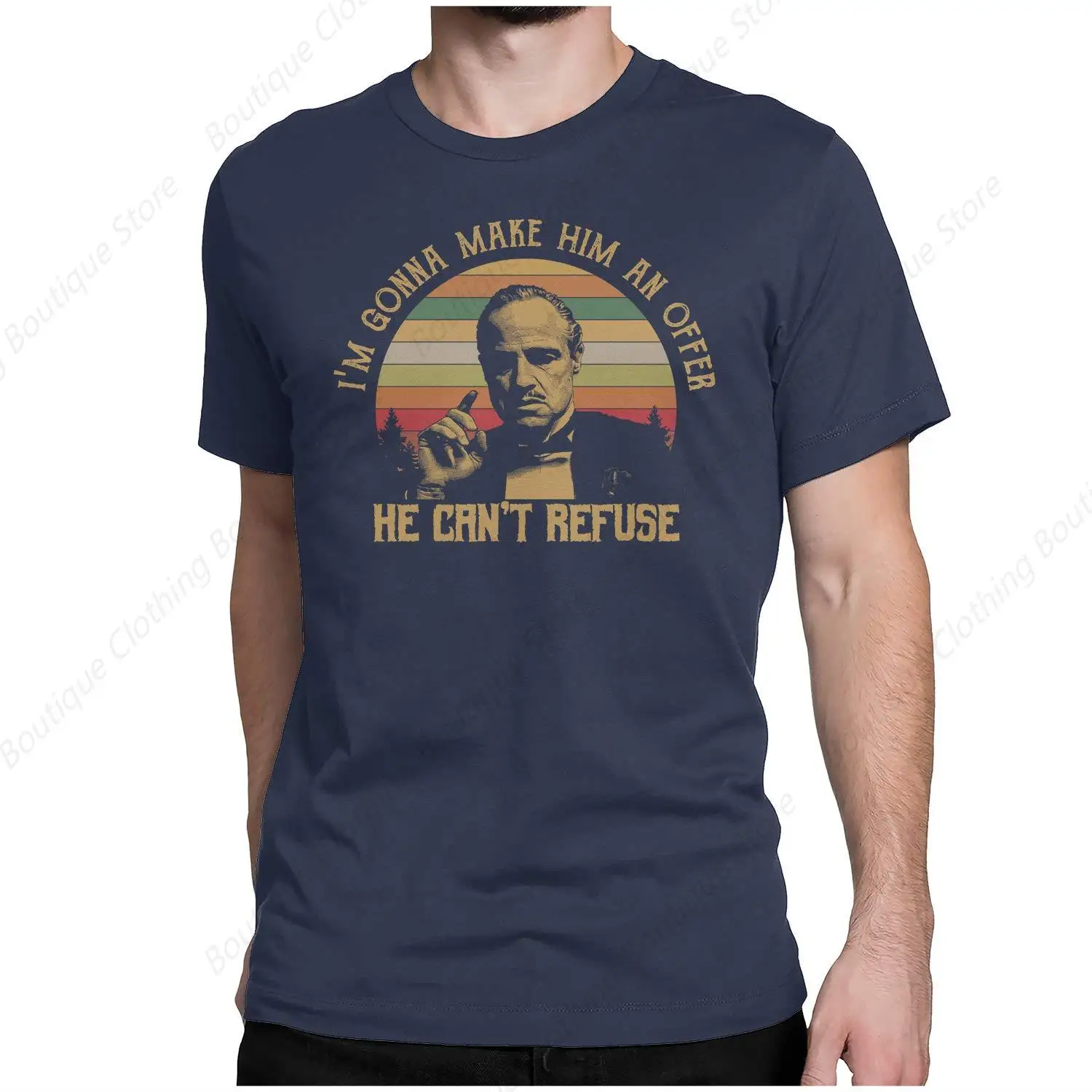 I M Gonna Make HIM an Offer HE CAN T Refuse - Vintage Retro T-Shirt Mens/Navy/S