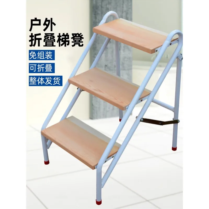 One, two or three steps, steel and wood ladder stool, shoe change, flower rack, practical home unilateral folding staircase