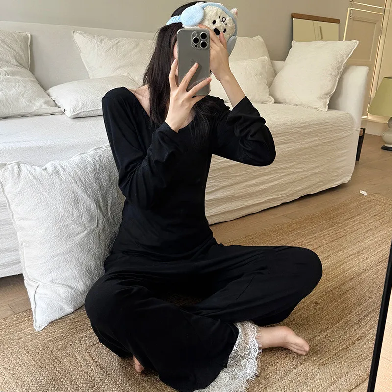 الراحة مشروط منامة مجموعة امرأة السراويل مجموعات جديد الخريف الشتاء ضئيلة أعلى الخريف الشتاء أسفل ارتداء بيجامة المرأة ملابس المنزل