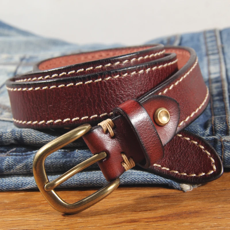 Cowhide Design Belt Women\'s Pure Copper Button Top Cowhide All-match Casual Jeans Belt High Quality Retro Luxury Women Belt